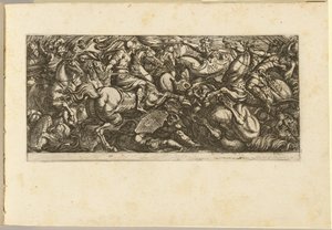 兵士と馬を踏みつけた騎兵突撃 作： Antonio Tempesta