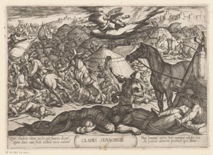 死の天使がセナケリブの軍隊を打ち負かす Clades Senachrib (オブジェクトのタイトル) 旧約聖書の戦闘シーン（シリーズタイトル） 作： Antonio Tempesta