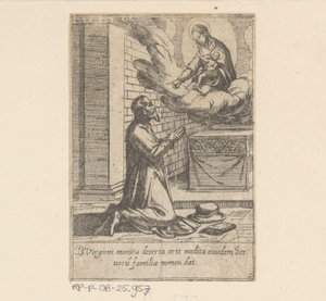 De heilige Philippus plaast zich onder de hoede van Maagd Maria Het Leven van Philippus Benitius (シリーズタイトル) B. Philippi Benicius Florent の生涯。 順序。 B.聖母マリアのしもべ（シリーズタイトル） 作： Antonio Tempesta