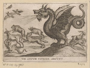 ドラゴンが他の動物を追い払う Ubi adsum vitiosa absunt (オブジェクトのタイトル) 戦う動物（シリーズタイトル） 作： Antonio Tempesta