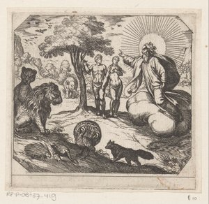 神はアダムとイブが知識の木から食べることを禁じた The Creation（シリーズタイトル） 作： Antonio Tempesta