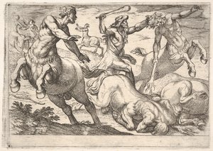 ヘラクレスとケンタウロス：ヘラクレスはケンタウロスの頭を左手で持ち、ライ...、1608年。