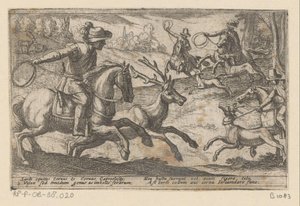 Jagers vangen herten met touwen 多様な若者たち（シリーズタイトル） 獣、鳥、魚の狩猟 獣の戦いと相互の獣 (シリーズ タイトル) 作： Antonio Tempesta