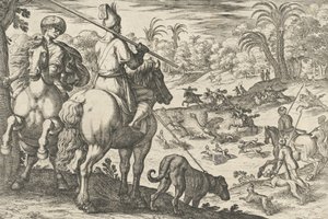 ダチョウ狩り、「狩猟の情景 VI」より、1609 年。 作： Antonio Tempesta