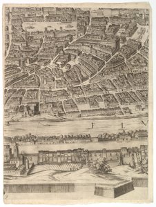 ローマ市の計画：ナヴォーナ広場、カンポディフィオーレ、サントとのシート9、1645。 作： Antonio Tempesta
