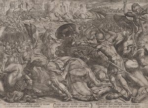 プレート 10: ジェリコの陥落、「旧約聖書の戦い」より。 1...、約。 1590年頃 1610年。 作： Antonio Tempesta