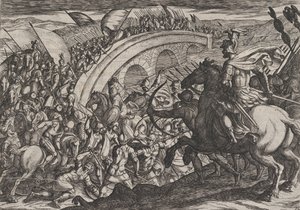プレート 11: マース川を渡るシビルスの軍隊、「...に対するローマ人の戦争」、1611 年。