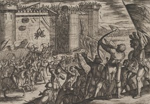 プレート 14: 旧要塞への新たな攻撃、バタヴィアンに対するローマ人の戦争から...、1611 年。