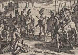 プレート 15: ローマ軍の司令官と接するシビルス、『…に対するローマ人の戦争』、1611 年。