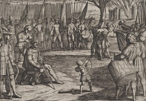 プレート 20: 髪を切ったシビリス、「バタヴィアン R に対するローマ人の戦争」より、1611 年。