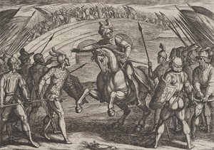 プレート 22: 1611 年に公開された「対ローマ戦争」より、シビルスがドイツ軍とオランダ軍を分離。 作： Antonio Tempesta