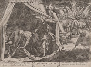 プレート 23: ジュディスとホロフェルネス、「旧約聖書の戦い」より。 1590年頃 1610年。 作： Antonio Tempesta