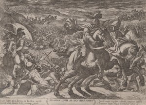 プレート 2: 甥のロットを解放するアブラハム、「The Battles of the Old Test...」より。 1590年頃 1610年。 作： Antonio Tempesta