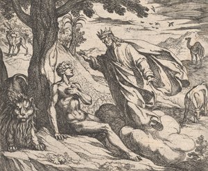 プレート 2: オウィディウスの「Metamorphoses」より、1606 年に作成された人間ホミニスの創造の創造。 作： Antonio Tempesta