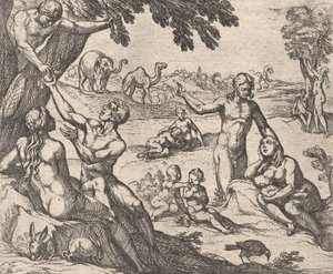 プレート 3: The Age of Gold Aetas aurea、Ovid の「Metamorphoses」より、1606 年。 作： Antonio Tempesta