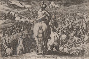 プレート 5: エチオピア人の敗北、「旧約聖書の戦い…」より。 1590年頃 1610年。 作： Antonio Tempesta