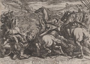 プレート 6: モーセに従わなかったためにカナン人に打ち負かされたイスラエル人… 1590年頃 1610年。 作： Antonio Tempesta