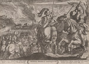 プレート 7: 「The Battles of the Old ...」より、イスラエル人を追うエジプト人。 1590年頃 1610年。 作： Antonio Tempesta