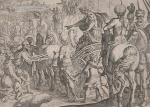 プレート 9: アレキサンダーのバビロンへの凱旋、アレキサンダー大王の行為、...、1608 年から。 作： Antonio Tempesta
