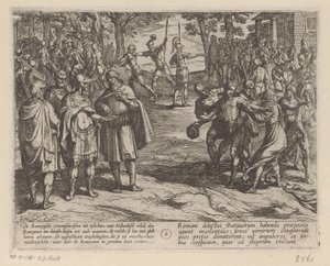 ローマ人はオランダの長老たちから若いオランダ人男性を買います ローマ人に対するバタヴィア戦争 (シリーズタイトル) Batavorum cum Romanis Bellum (シリーズタイトル) 作： Antonio Tempesta