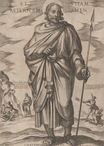 聖マティアス、「キリスト、マリア、使徒たち」より。 1590年頃 1610年。 作： Antonio Tempesta