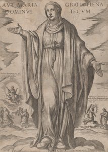 「キリスト、マリア、使徒たち」の聖母、ca. 1590年頃 1610年。 作： Antonio Tempesta