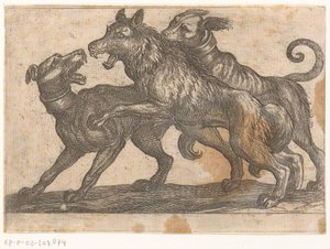 オオカミと戦う 2 匹の犬 戦う動物（シリーズタイトル） 作： Antonio Tempesta