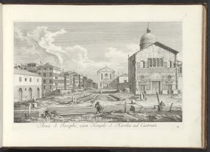 Gezicht op de Chiesa di San Giuseppe di Castello te Venetië 城の聖ニコラス神殿のある聖ヨセフのエリア（オブジェクトのタイトル） Gezichten op bugemenen en pleinen in Venetië (シリーズタイトル) アントニウス カナルの絵画からのベニスの街の有名な景色 作： Antonio Visentini