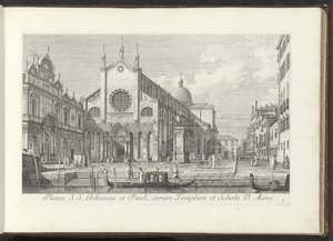 ヴェネツィアのサンティ・ジョヴァンニ・エ・パオロ教会の眺め Platea S. S. Johannis et Pauli, eorum Templum et Schola D. Marci (オブジェクトのタイトル) ヴェネツィアの建物と広場の眺め (シリーズ タイトル) Urbis Venetiarum 目論見書の有名人、元アントニイ カン