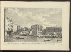 Gezicht op het Canal Grande、Palazzo dei Camerlenghi en de Rialtobrug te Venetië 両側に公共の建物が取り付けられた、西へのリヴォルティ橋 (オブジェクトのタイトル) アントニウス運河の 38 枚のパネルから見たベニスの街の最も有名な景色 作： Antonio Visentini