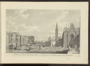 Gezicht op het Canal Grande en de Chiesa di Santa Maria della Carità te Venetië こちら側は慈愛の家から、反対側は S. Vitalis の地域から Telonium まで (オブジェクトのタイトル) アントニウス運河の 38 枚のパネルから見た、ベニスの街の最も有名な景色 作： Antonio Visentini