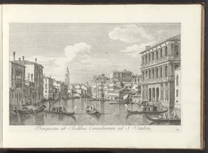Gezicht op het Canal Grande en de toren van de San Vitale te Venetië コーネリアスの家から聖バイタルまでの眺め (オブジェクトのタイトル) アントニオ・ヴィッセンティーニが木で印刷したアントニウス運河の 38 枚のパネルから、ヴェネツィアの街の最も有名な景色 作： Antonio Visentini