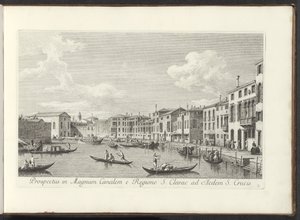 Gezicht op het Canal Grande te Venetië 聖クレア地方から聖十字架の家までの大運河の眺め (オブジェクトのタイトル) アントニオ ヴィッセンティーニが 3 部構成でオンエア印刷したアントニウス カナルの 38 枚のパネルから、ベニスの街の最も有名な景色 作： Antonio Visentini