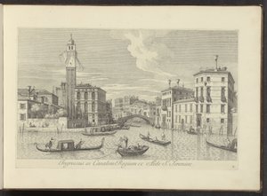 Gezicht op het Cannaregio en Palazzo Labia te Venetië 聖エレミヤの家から王立運河への入り口 (オブジェクトのタイトル) アントニオ・ヴィッセンティーニによって空中印刷されたアントニウス・カナルの 38 枚のパネルから、ヴェネツィアの街の最も有名な景色を 3 つの部分に分けて 作： Antonio Visentini
