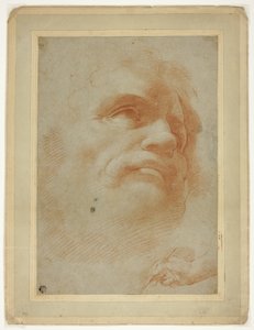 男性の頭とスタイラスを保持している右手のスケッチ 作： Antonio da Correggio