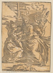 女性の聖人がキリストの子供を受け入れる 作： Antonio da Trento (possibly)