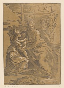 女性の聖人がキリストの子供を受け入れる 作： Antonio da Trento (possibly)