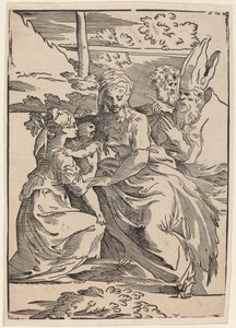 二人の聖人のいる聖家族 作： Antonio da Trento after Parmigianino