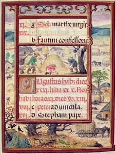 8月、1517-38年の「ドムマヌエルの時間の書」のミニチュア（ベラムのテンペラ） 作： Antonio de Hollanda