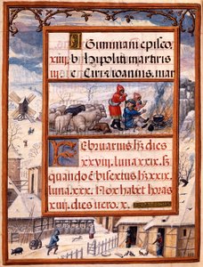 2月、「ドムマヌエルの時間の書」、1517-38（ベラムのテンペラ）のミニチュア
