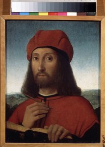 男の肖像（男の肖像）。 アントネッロ・デ・サリバ (アントニオ・ダ・サリバ) による絵画 (1467 年頃 - 1535 年以降)。 木に油彩、30 x 23 cm。 シチリアの芸術、イタリアのルネッサンス。 プーシキン美術館、モスクワ。 作： Antonio de Saliba