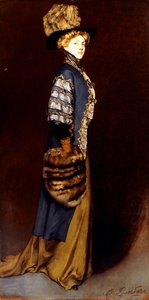 毛皮のマフを持つエレガントな女性 作： Antonio de la Gandara