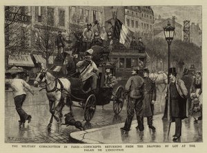 パリの軍事徴兵、パレドゥリンドストリーでロットによって抽選から戻ってきた徴集兵 作： Antonio the Elder Gonzalez Velazquez