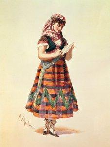 オッフェンバッハのオペレッタ「ラペリコール」で彼女の役割を果たしたオルテンスシュナイダー、「コスチュームドテアトルドゥパリ」のイラスト 作： Antony Paul Emile Morlon