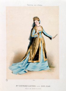 ヴォルフガング・アマデウス・モーツァルトのオペラ『ドン・ジョヴァンニ（ドン・ファン）』（1756-1791）のドーナ・エルヴィアを演じる歌手ポーリン・ラウターズ・ギュイマール（ラウターズ・ギュイマール）（1834-1876）が、パリのオペラ劇場で上演中のもの。アントニー・モーロン（1834-1914）によるリトグラフ。 作： Antony Paul Emile Morlon