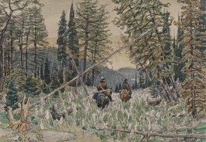 松の森で馬に乗ってハンター 作： Apollinari Mikhailovich Vasnetsov