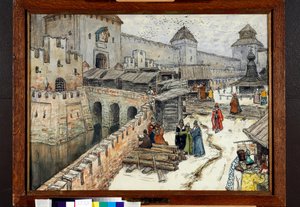 17 世紀のモスクワ、救世主キリストの橋の上の本屋 - アポリナリ・ミハイロヴィッチ・ヴァスネツォフ (1856-1933) の作品 作： Apollinari Mikhailovich Vasnetsov