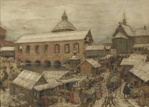旧モスクワ。オホートニーリヤドハンティングロウ、1900年代〜1910年代 作： Apollinari Mikhailovich Vasnetsov