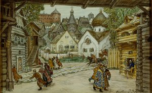 オペラの舞台デザインThe Oprichnik The Guardsman by Pyotr Tchaikovsky、1911 作： Apollinari Mikhailovich Vasnetsov