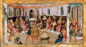 15世紀のジュリアスシーザーの暗殺。 作： Apollonio di Giovanni di Tommaso